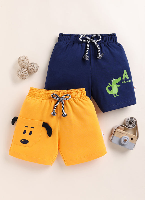 BUMZEE Yellow & Navy Boys Shorts Pack Of 2