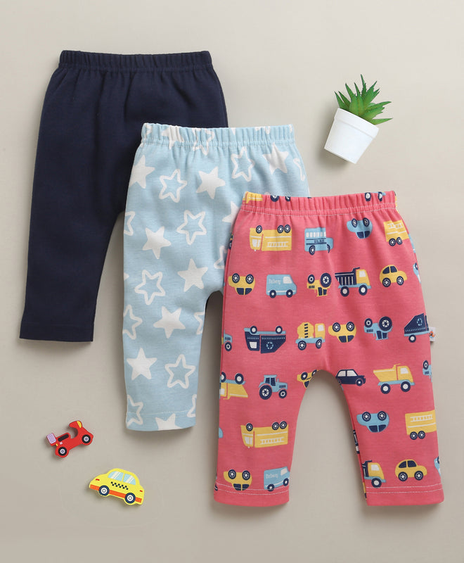 Navy & Coral Baby Boys Diaper Pants / Leggings / Pyjamas Pack Of 3