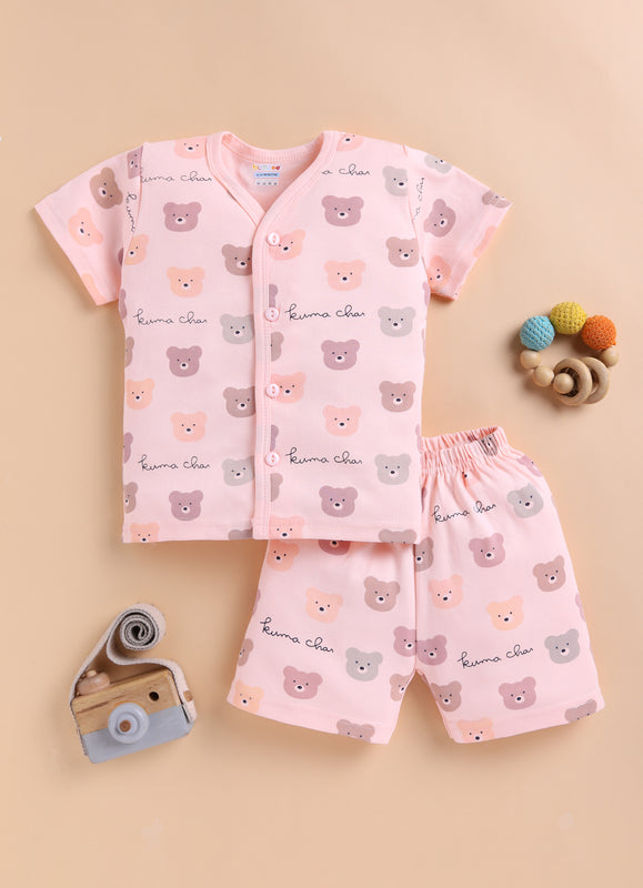 BUMZEE Peach Baby Boys Half Sleeves Jabla & Short Set