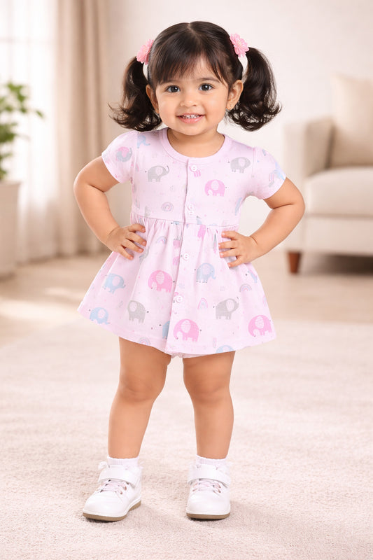 Pink Girls Cap Sleeves Frock With Panty