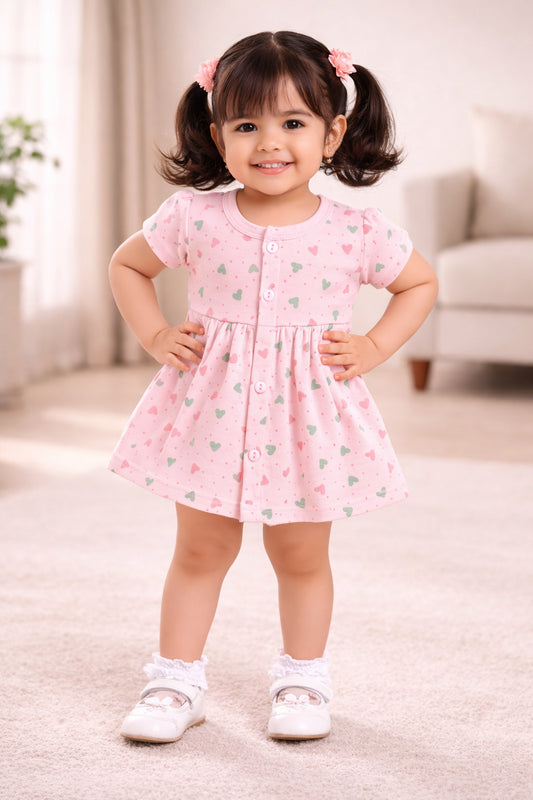 Peach Girls Cap Sleeves Frock With Panty