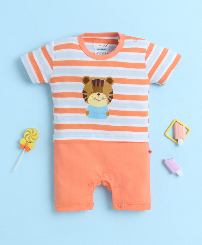 Orange Boys Half Sleeves Thigh Length Romper