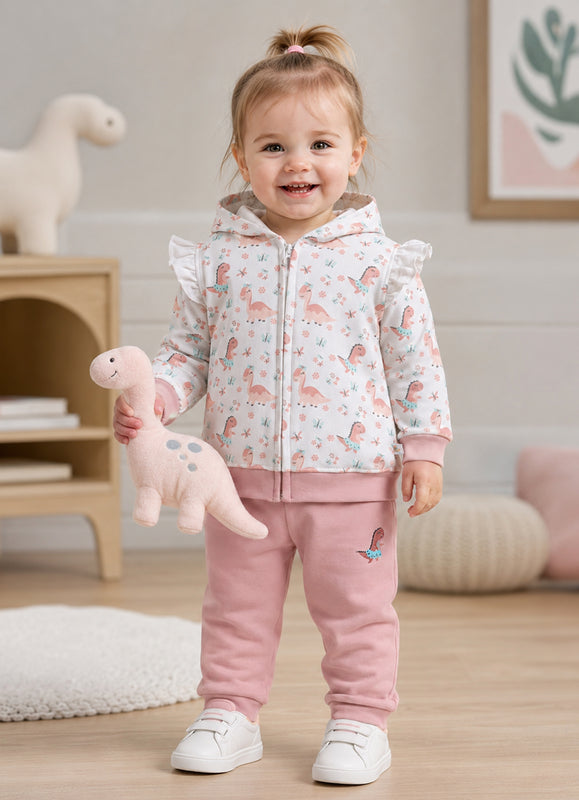 Bumzee White & Peach Animal Print Winter Set, Full Sleeves, 100% Cotton