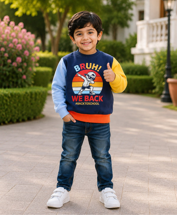 Navy Graphic Sweatshirt, Full Sleeves, Cotton Fleece Blend