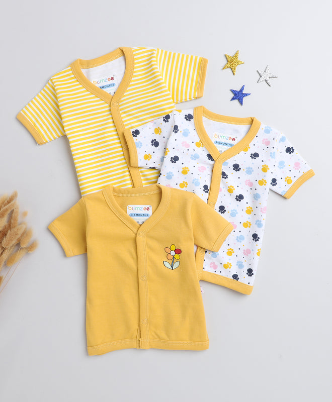 Yellow & White Girls Half Sleeves Jablas Pack Of 3