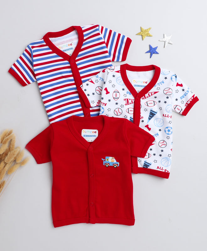 Red & White Girls Half Sleeves Jablas Pack Of 3