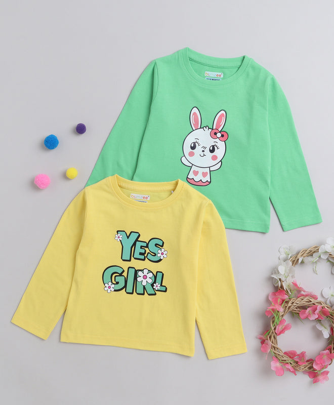 BUMZEE Green & Yellow Boys Full Sleeves T-Shirts Pack Of 2