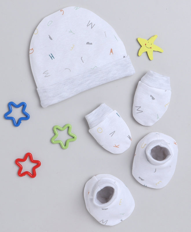 Boys 100% Cotton NA Cap Mitten Bootie - White & Grey