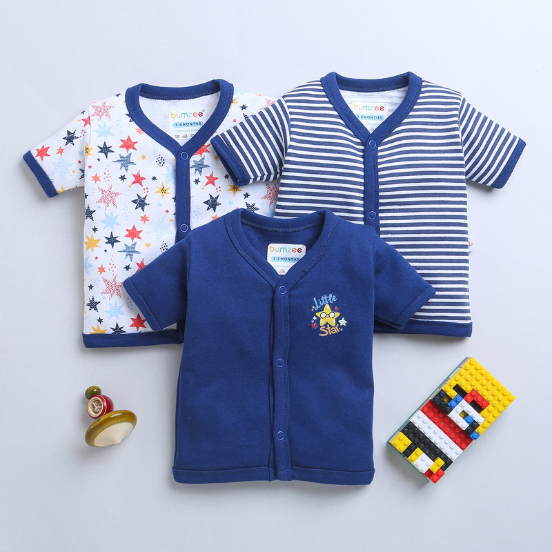 Navy & White Boys Half Sleeves Jablas Pack Of 3