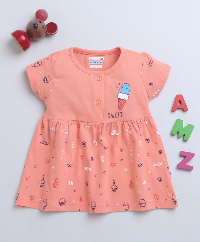 Coral Girls Half Sleeves Cotton Frock