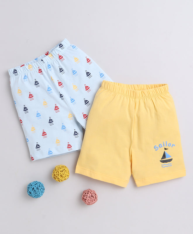 BUMZEE Sky Blue & Yellow Boys Shorts Pack Of 2
