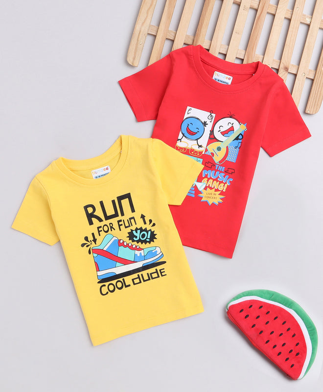BUMZEE Red & Yellow Boys Half Sleeves T-Shirts Pack Of 2