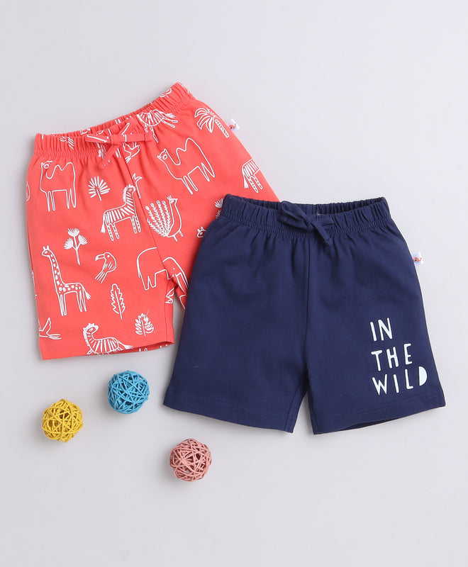 BUMZEE Navy & Coral Boys Shorts Pack Of 2
