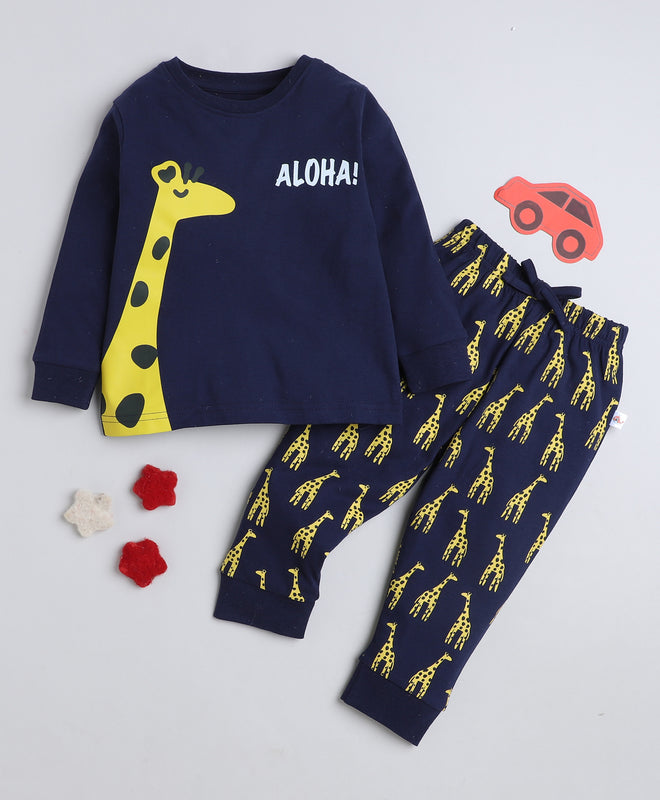 Boys 100% Cotton NA T-Shirt & Pyjama Set - Navy