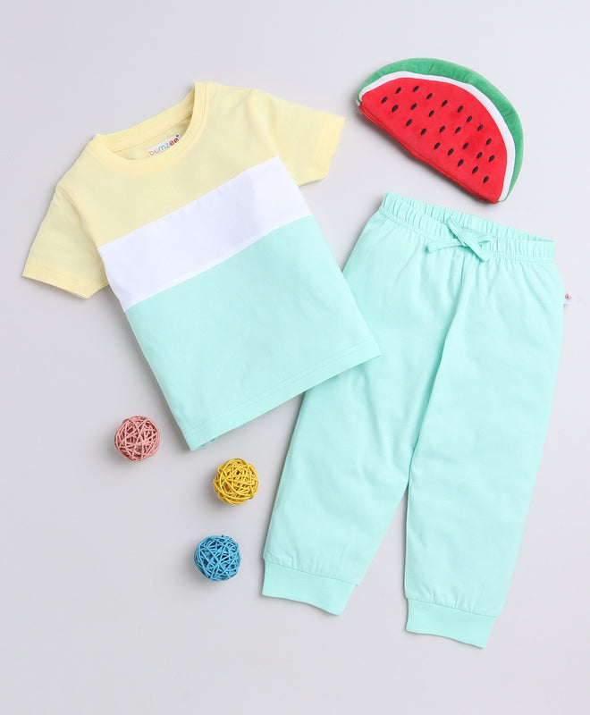 Boys 100% Cotton NA T-Shirt & Pyjama Set - Mint & Yellow