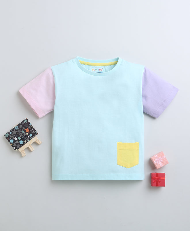 BUMZEE Sky Blue Girls Half Sleeves Oversized T-Shirt