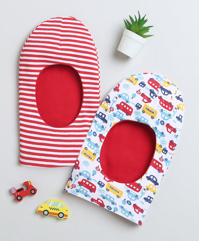 Boys 100% Cotton NA Monkey Cap - Red & White