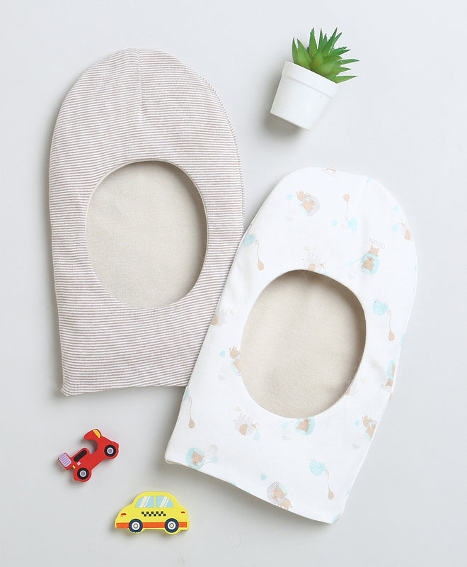 Girls 100% Cotton NA Monkey Cap - Beige & White