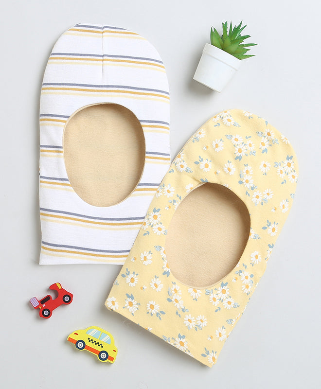 Girls 100% Cotton NA Monkey Cap - Yellow & Cream