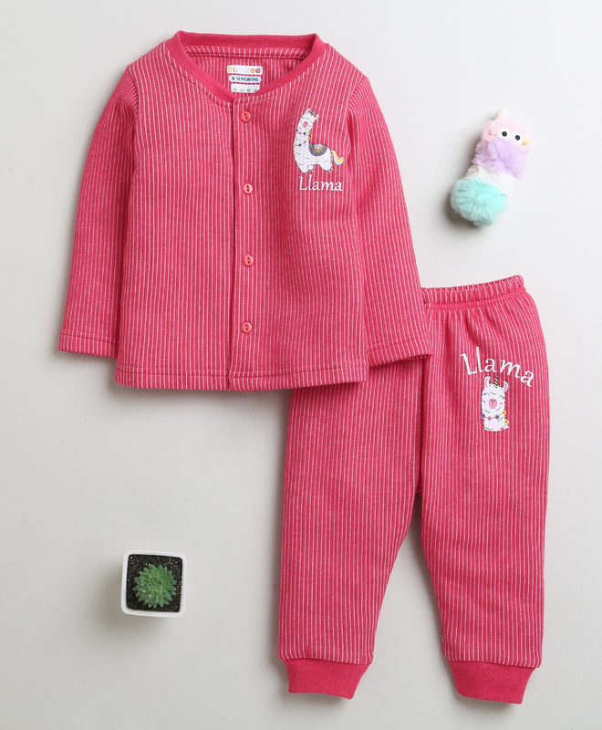 Girls Cotton Blend Solid Thermal Jabla & Jogger Set - Dark Pink