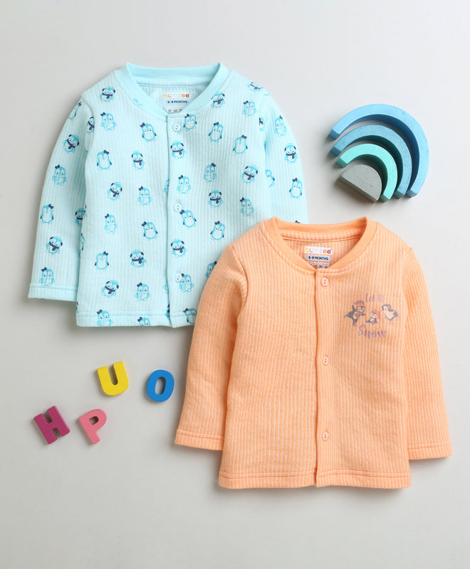 Girls Cotton Blend Penguin Thermal Jabla - Orange & Sky Blue
