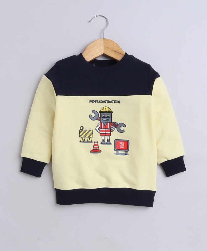 Boys French Terry Construction Theme Sweatshirt - Yellow & Navy