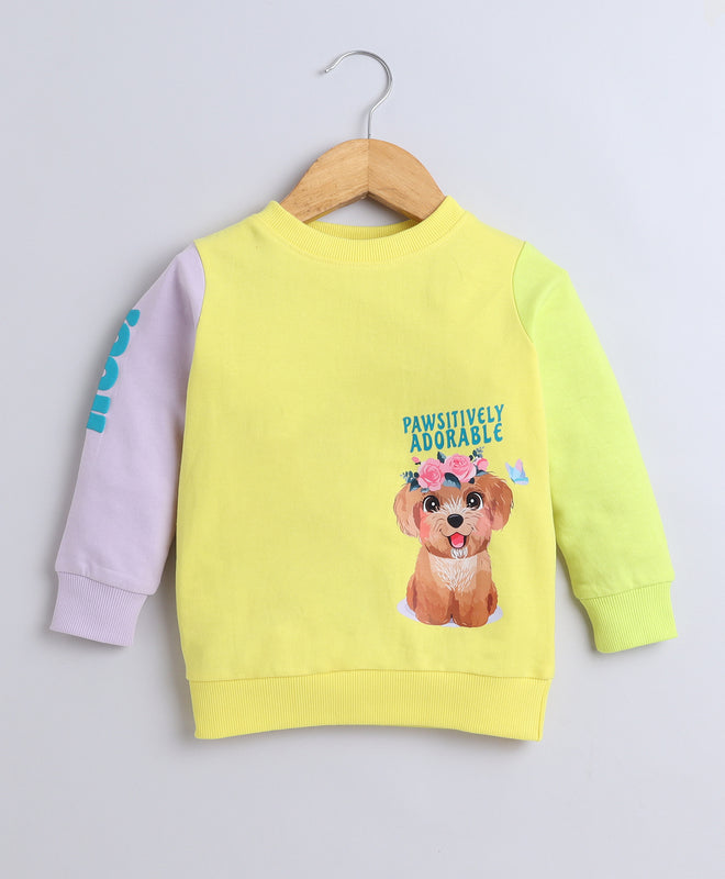 Girls French Terry Dog Sweatshirt - Yellow