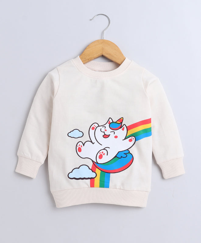 Girls French Terry Cartoon Sweatshirt - Cream