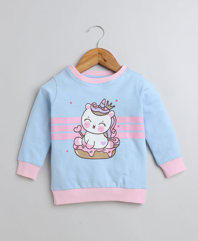 Girls French Terry Unicorn Sweatshirt - Sky Blue