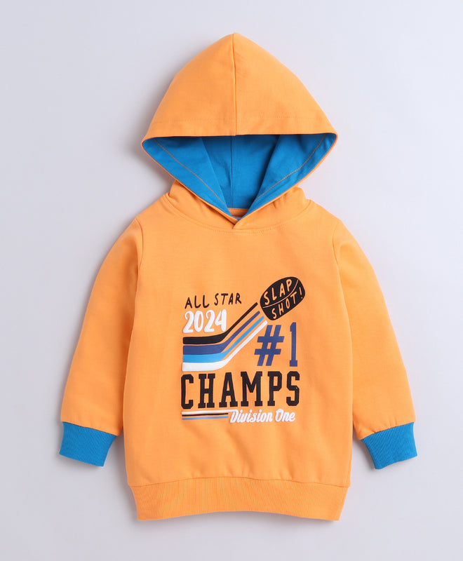 Boys Fleece Text Hooded Sweatshirt - Orange