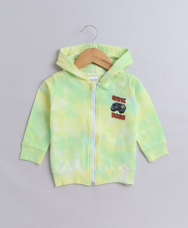 Boys French Terry Text Hooded Sweatshirt - Yellow & Green