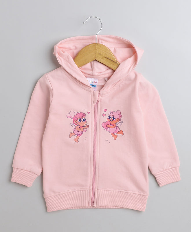 Girls French Terry Angel Hooded Sweatshirt - Pink