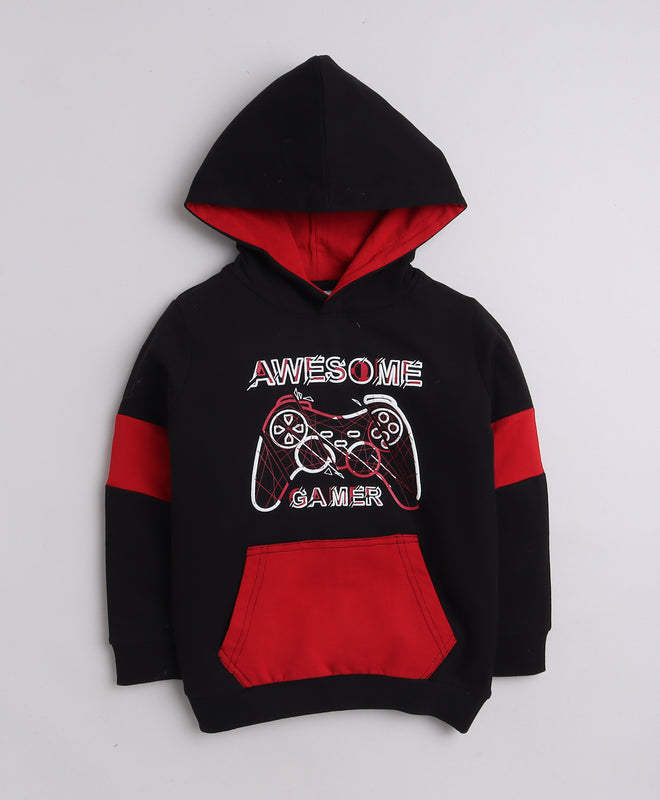 Boys Fleece Text Hooded Sweatshirt - Black