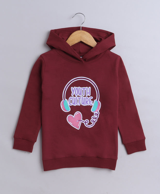Girls French Terry Graphic Hooded Sweatshirt - Red