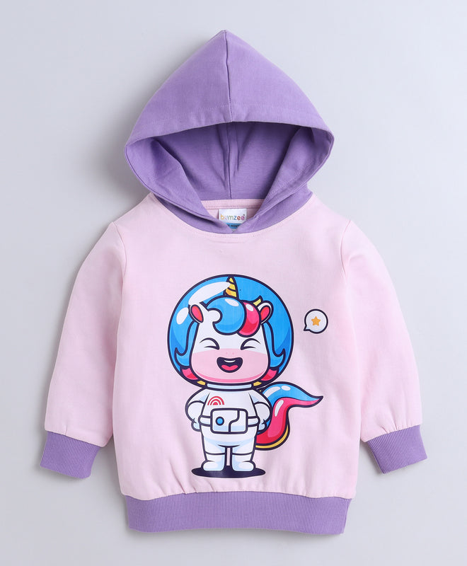 Girls French Terry Unicorn Hooded Sweatshirt - Pink & Purple