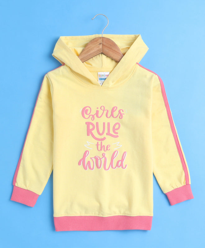 Girls French Terry Typography Hooded Sweatshirt - Yellow