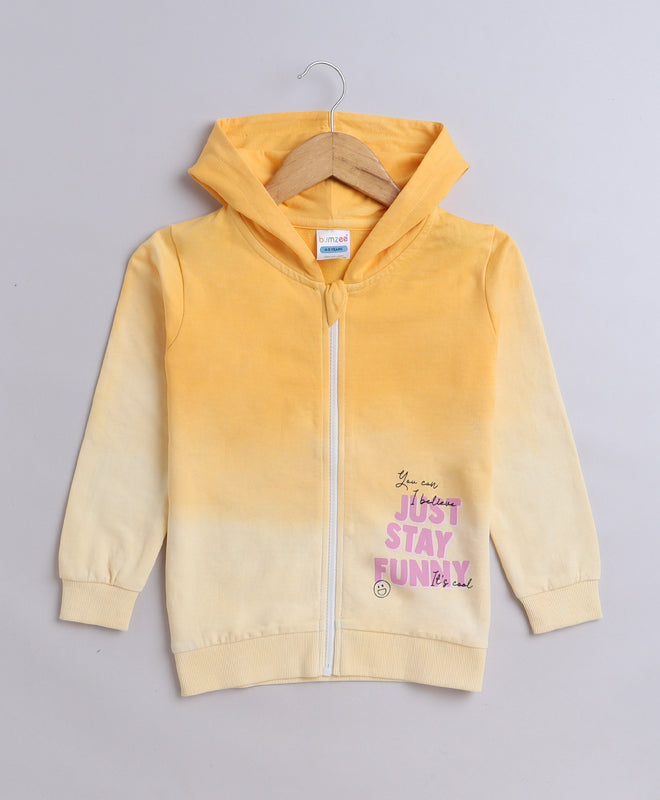 Girls French Terry Typography Hooded Sweatshirt - Yellow