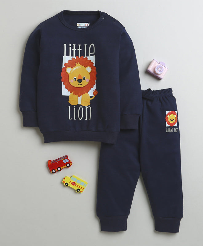 Boys 100% Cotton Little Lion Sweatshirt & Jogger Set - Navy
