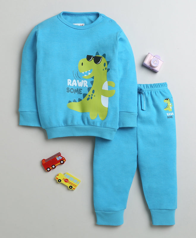 Boys 100% Cotton Dino Sweatshirt & Jogger Set - Blue