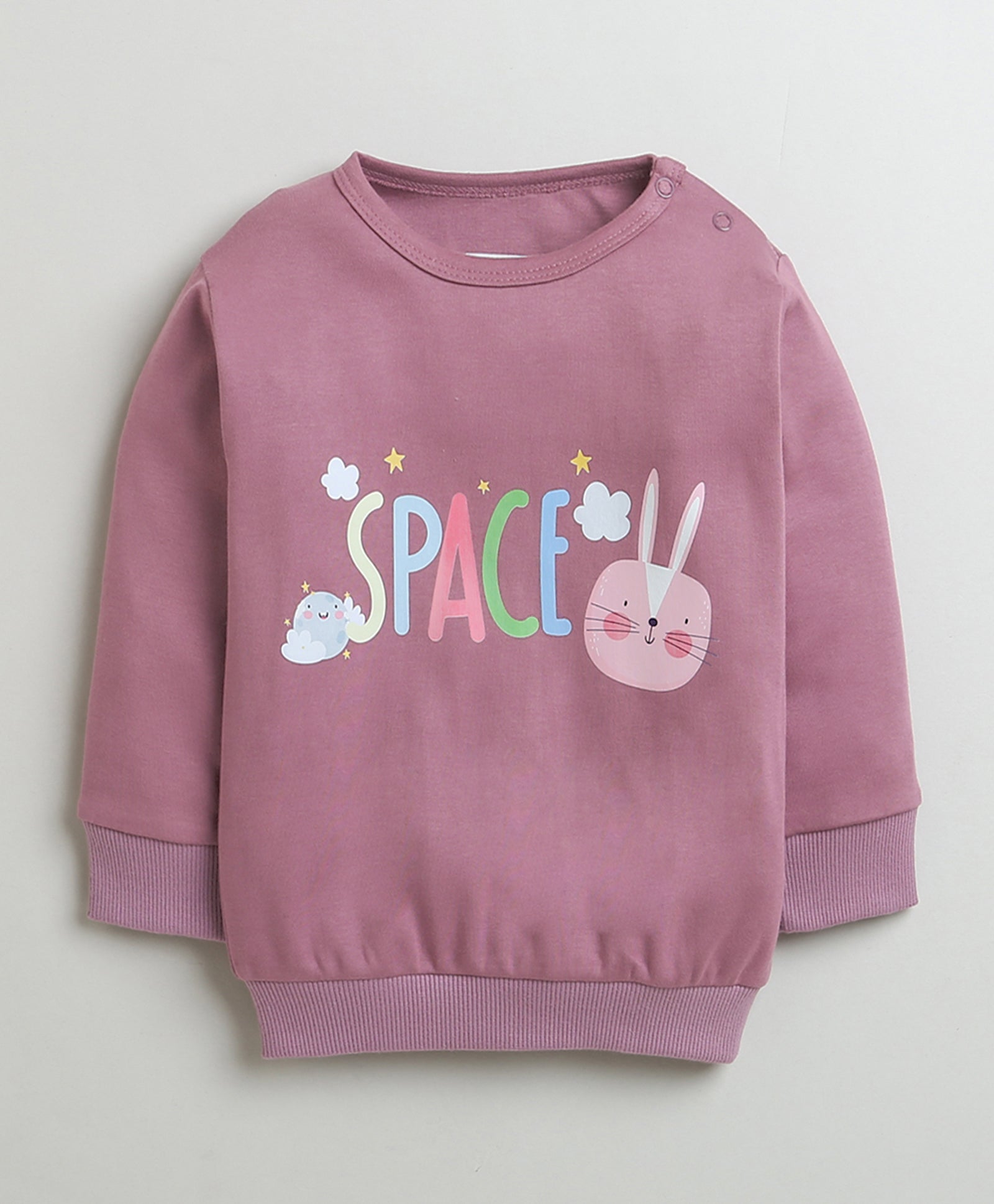 Girls 100% Cotton Space & Bunny Sweatshirt & Jogger Set - Mauve