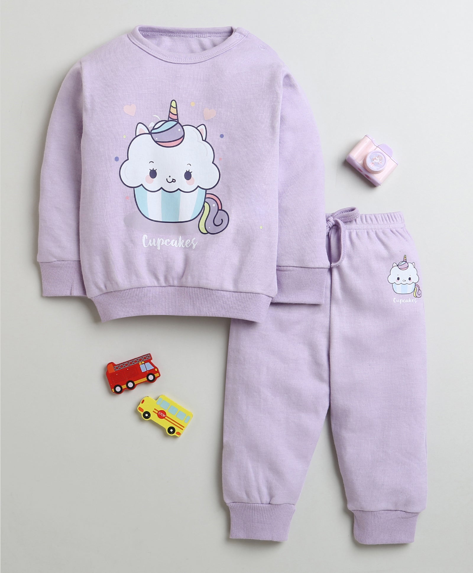 Girls 100% Cotton Cuppy Cake Sweatshirt & Jogger Set - Lavender