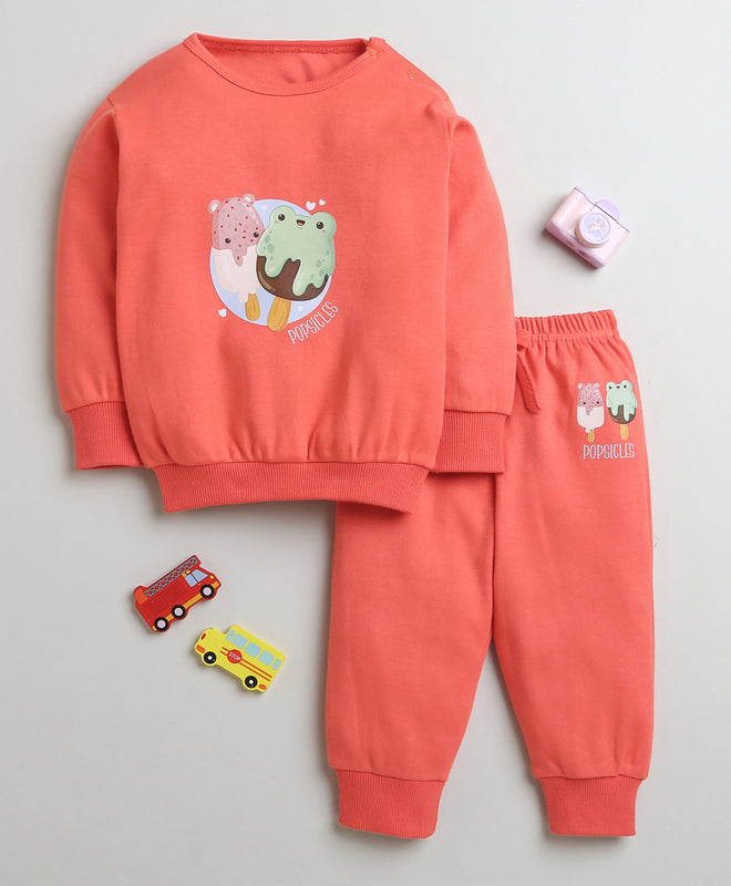 Girls 100% Cotton Popsicles Sweatshirt & Jogger Set - Coral