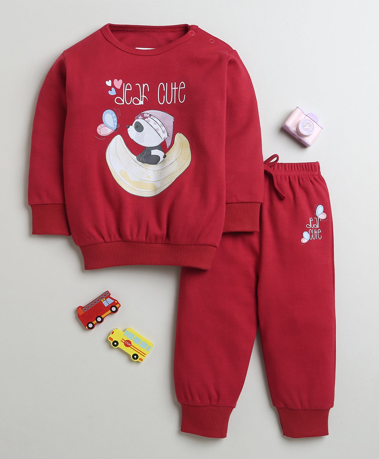 Girls 100% Cotton Panda Sweatshirt & Jogger Set - Maroon