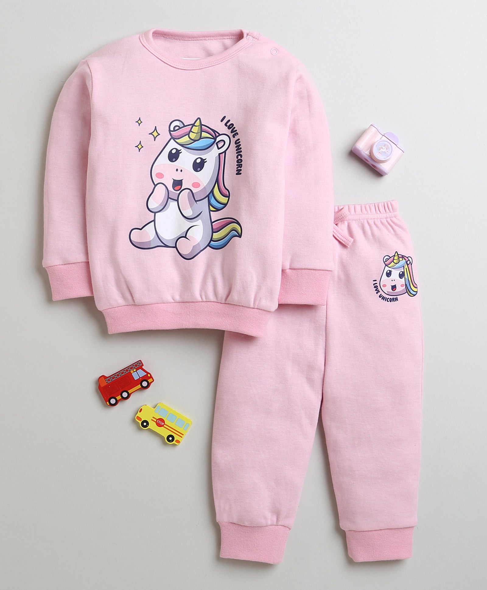 Girls 100% Cotton Unicorn Sweatshirt & Jogger Set - Light Pink