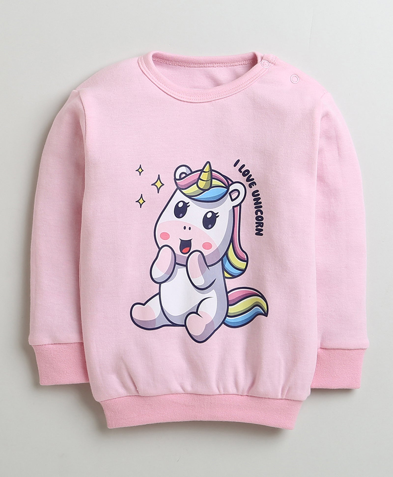 Girls 100% Cotton Unicorn Sweatshirt & Jogger Set - Light Pink