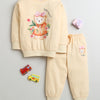 Girls 100% Cotton Teddy Bear Sweatshirt & Jogger Set - Peach