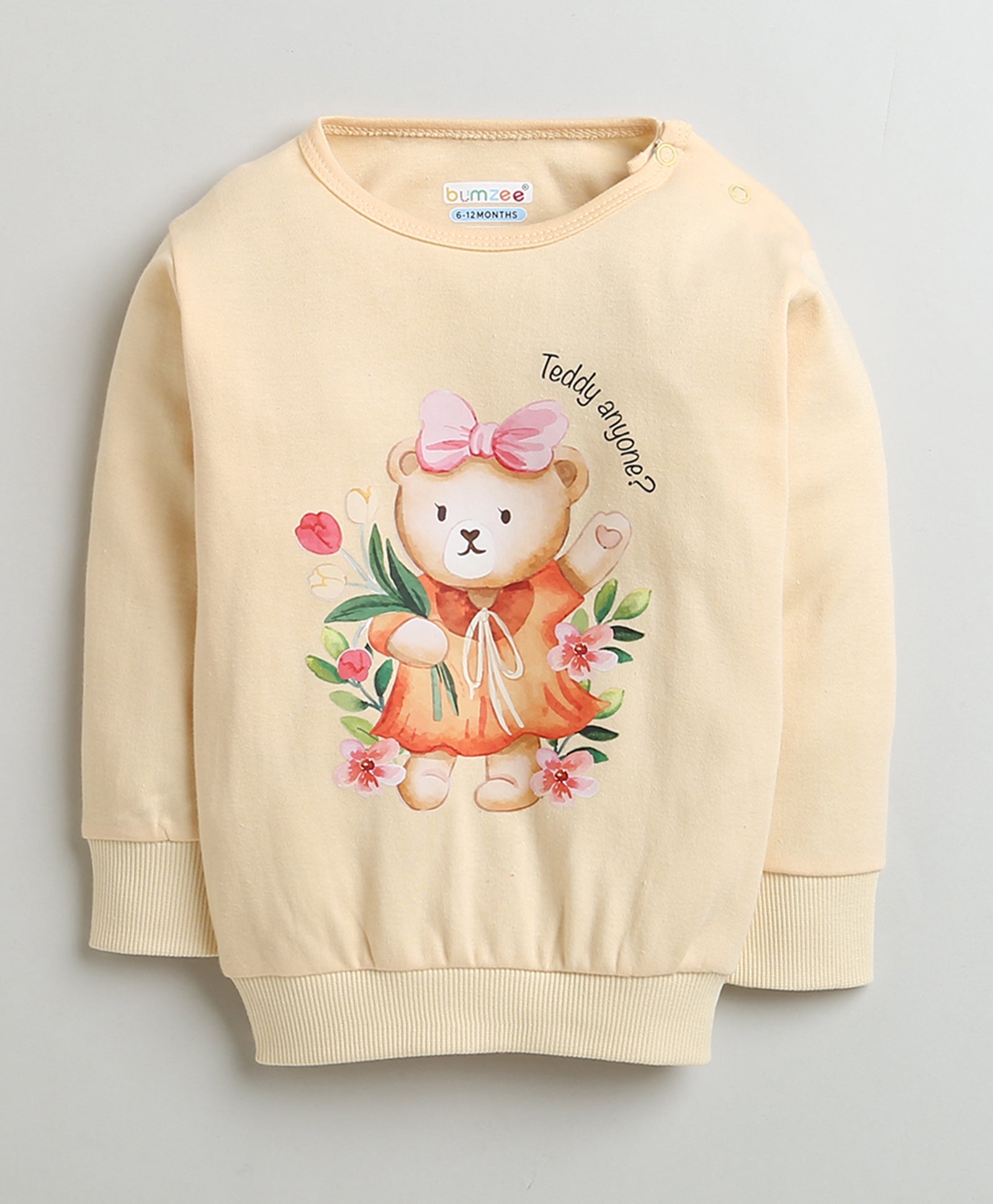 Girls 100% Cotton Teddy Bear Sweatshirt & Jogger Set - Peach