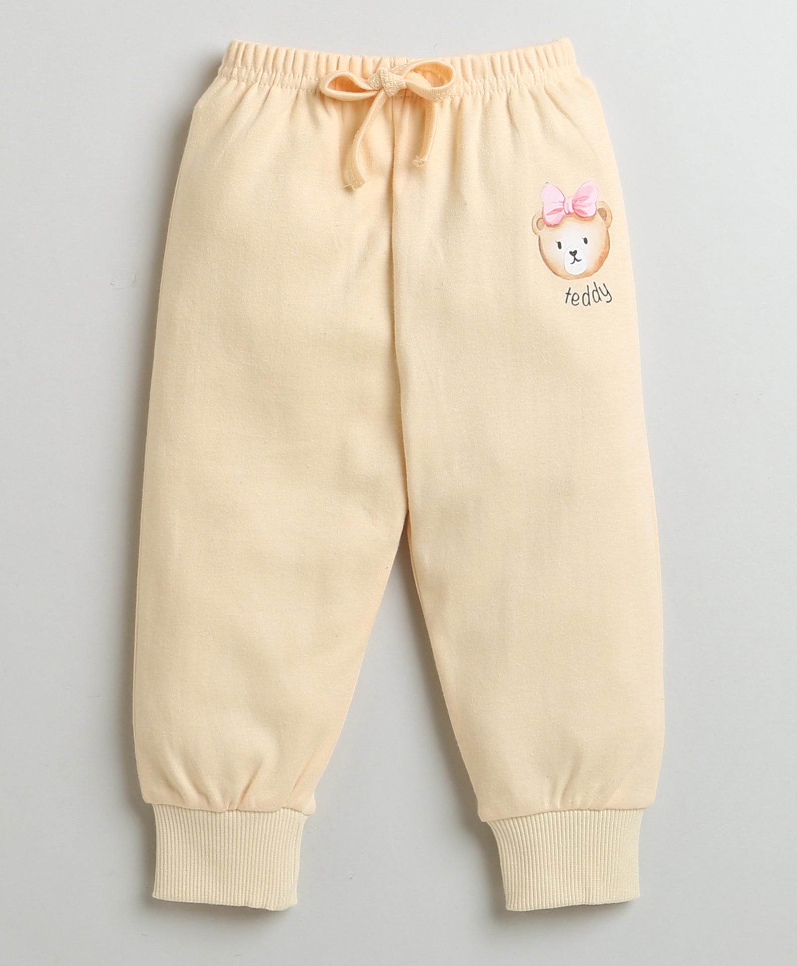 Girls 100% Cotton Teddy Bear Sweatshirt & Jogger Set - Peach