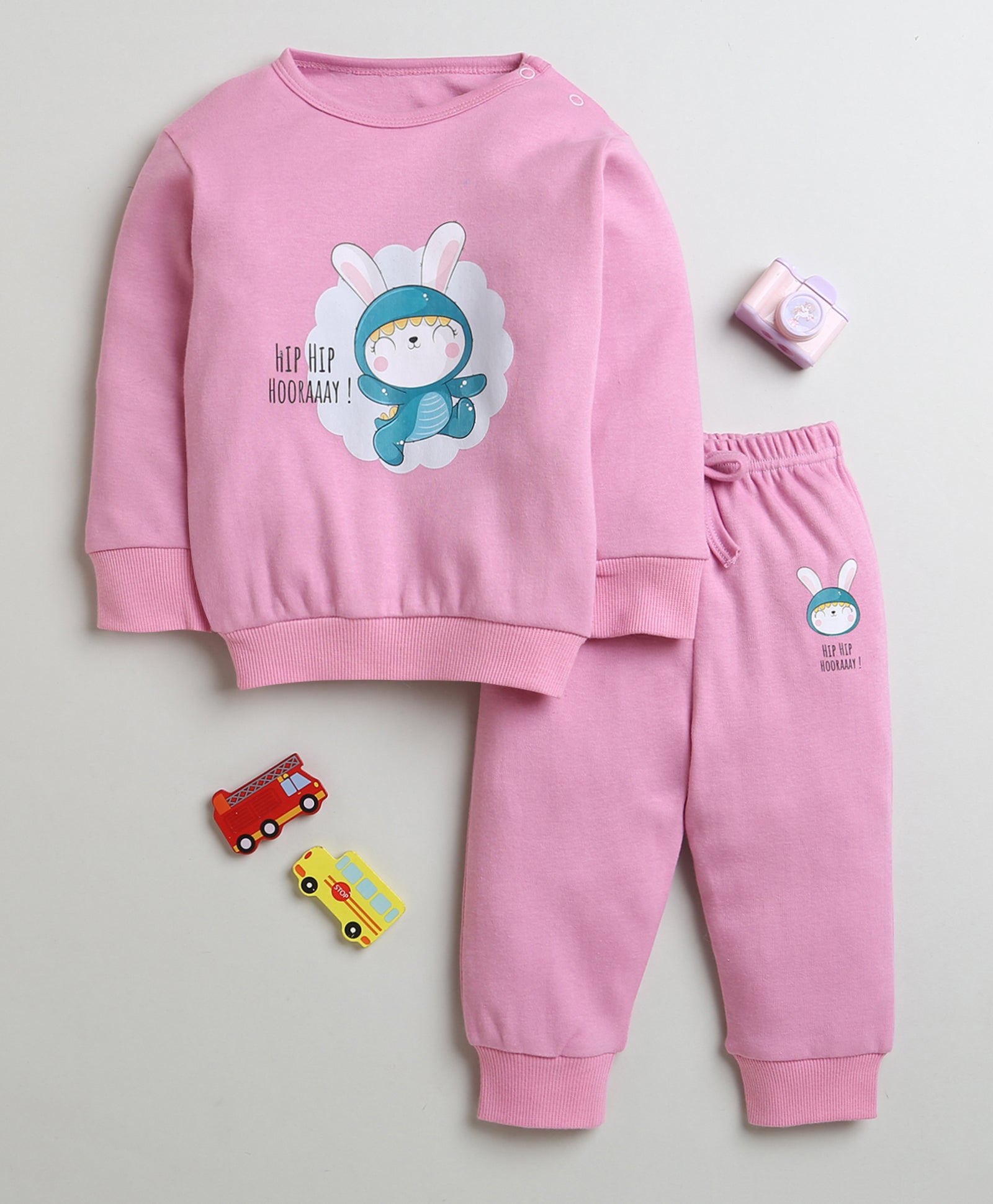 Girls 100% Cotton Bunny Sweatshirt & Jogger Set - Onion Pink