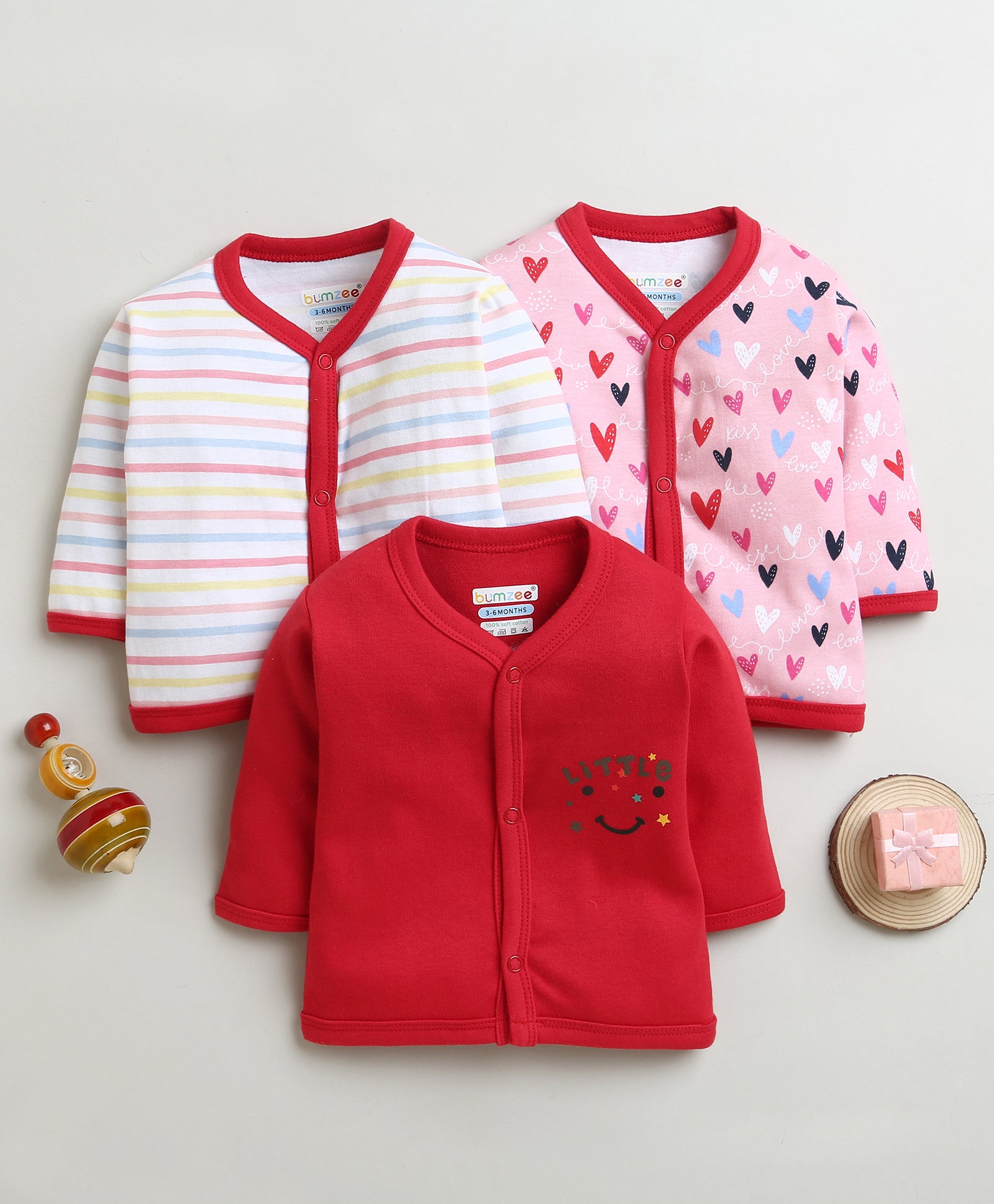 Red & Pink Girls Full Sleeves Cotton Jablas Pack Of 3